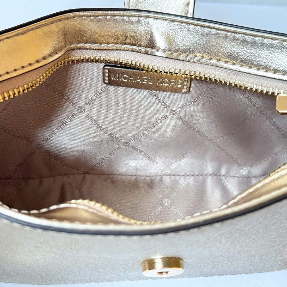 Michael Kors Carmen Small Shoulder Chain Bag + Coin ID Key Wallet Pale Gold - Picture 11 of 14